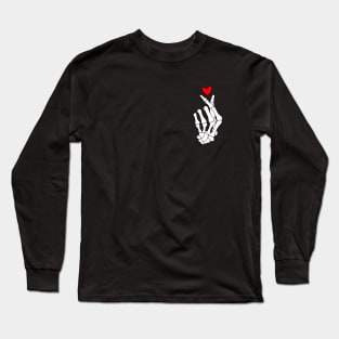 Red Finger Heart Skeleton Hand Long Sleeve T-Shirt